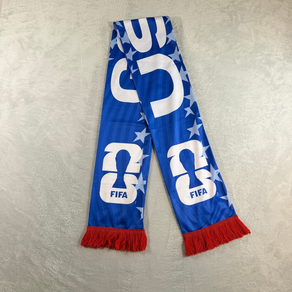 FIFA World Cup 2026 USA Soccer Fan Fanatic Scarf Blue Red Stars Fringe NWT